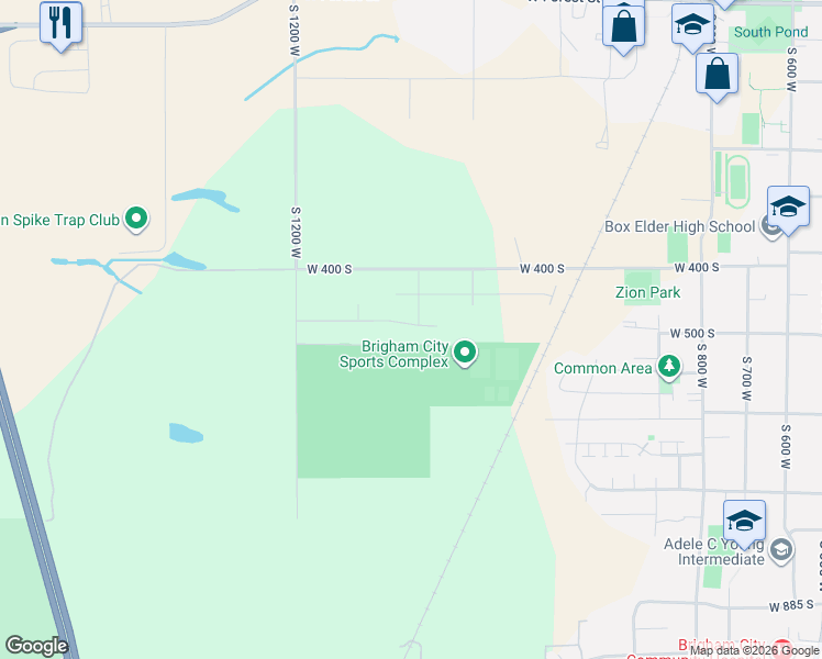 map of restaurants, bars, coffee shops, grocery stores, and more near 1109 West 500 South in Brigham City
