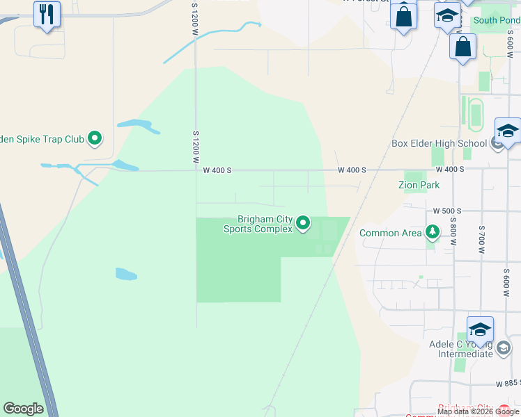 map of restaurants, bars, coffee shops, grocery stores, and more near 1117 West 500 South in Brigham City