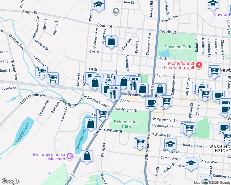 map of restaurants, bars, coffee shops, grocery stores, and more near in Newburgh
