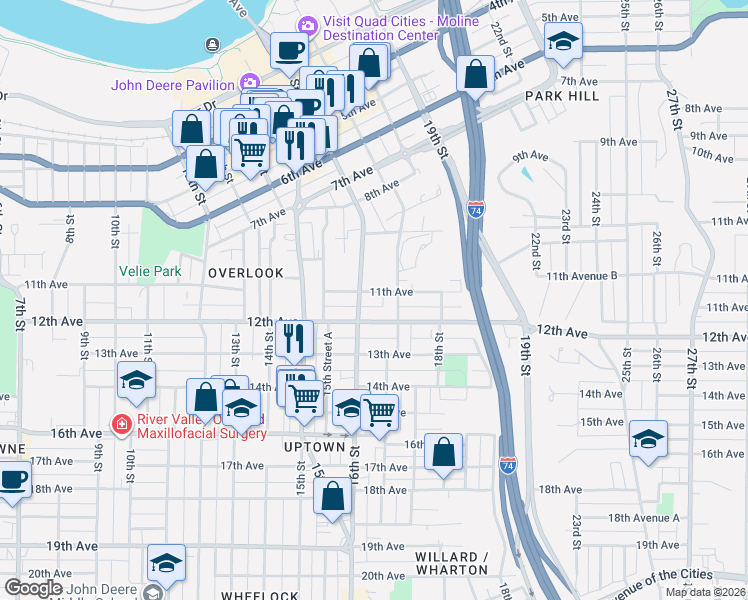 map of restaurants, bars, coffee shops, grocery stores, and more near in Moline
