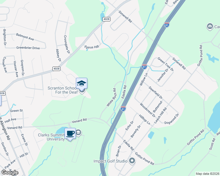 map of restaurants, bars, coffee shops, grocery stores, and more near 102 Beech Tree Circle in Lackawanna County
