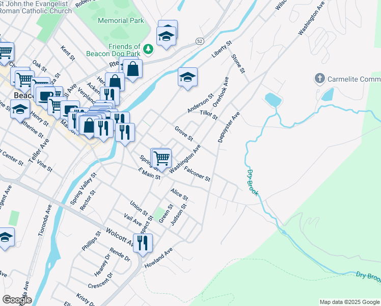 map of restaurants, bars, coffee shops, grocery stores, and more near 58 Washington Avenue in Beacon
