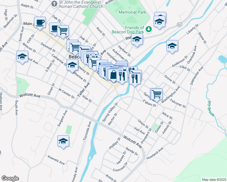 map of restaurants, bars, coffee shops, grocery stores, and more near 9-11 Creek Drive in Beacon