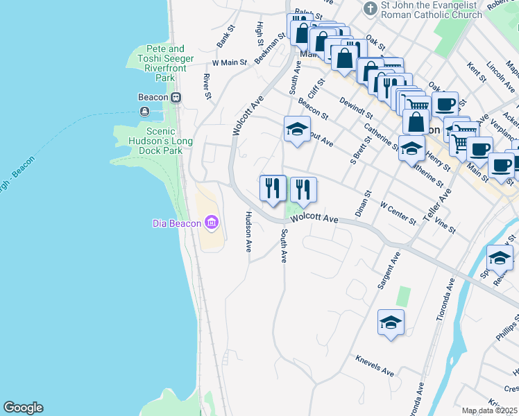 map of restaurants, bars, coffee shops, grocery stores, and more near 316 Hudson Avenue in Beacon