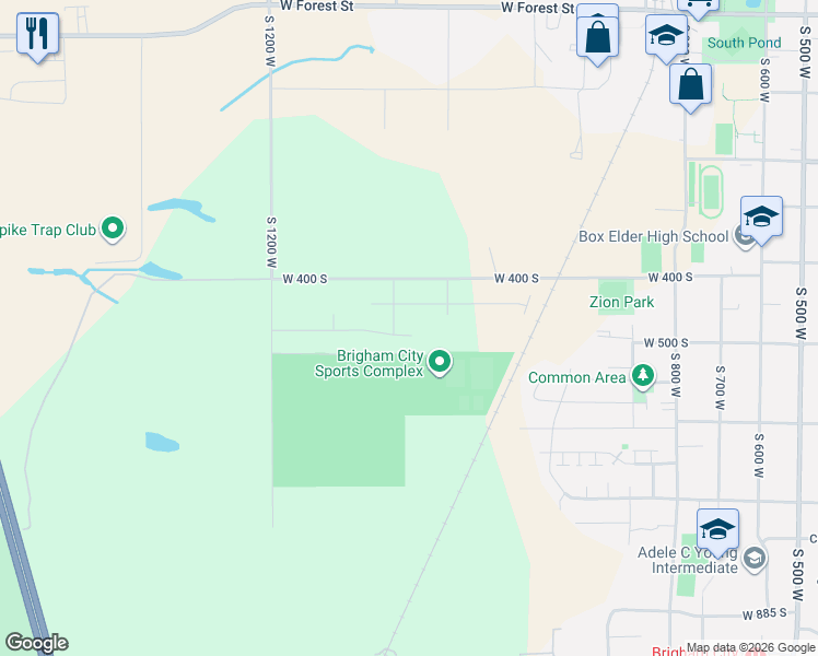 map of restaurants, bars, coffee shops, grocery stores, and more near West 400 South in Brigham City