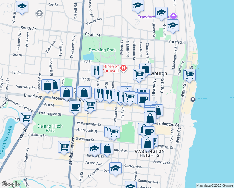 map of restaurants, bars, coffee shops, grocery stores, and more near 42 City Terrace in Newburgh