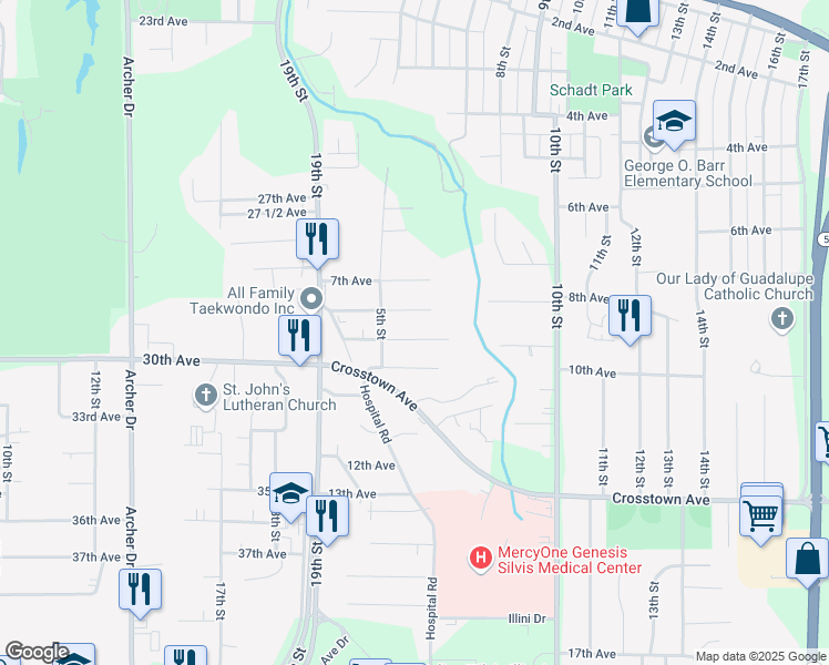 map of restaurants, bars, coffee shops, grocery stores, and more near 513 9th Avenue in Silvis