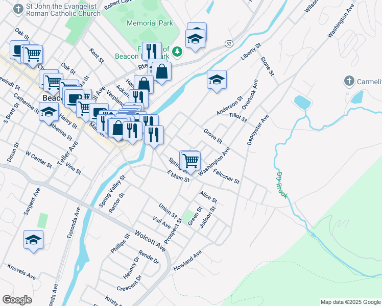 map of restaurants, bars, coffee shops, grocery stores, and more near 16 Mase Street in Beacon
