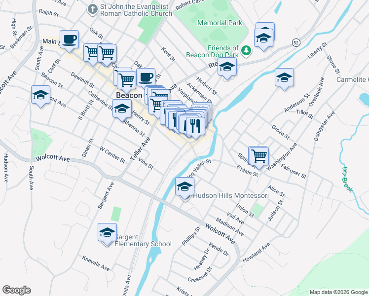 map of restaurants, bars, coffee shops, grocery stores, and more near 473 Main Street in Beacon