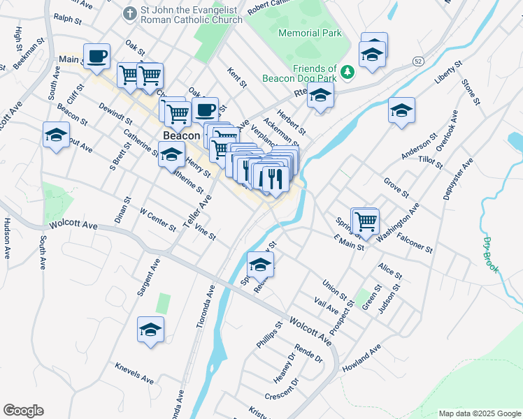map of restaurants, bars, coffee shops, grocery stores, and more near 473 Main Street in Beacon