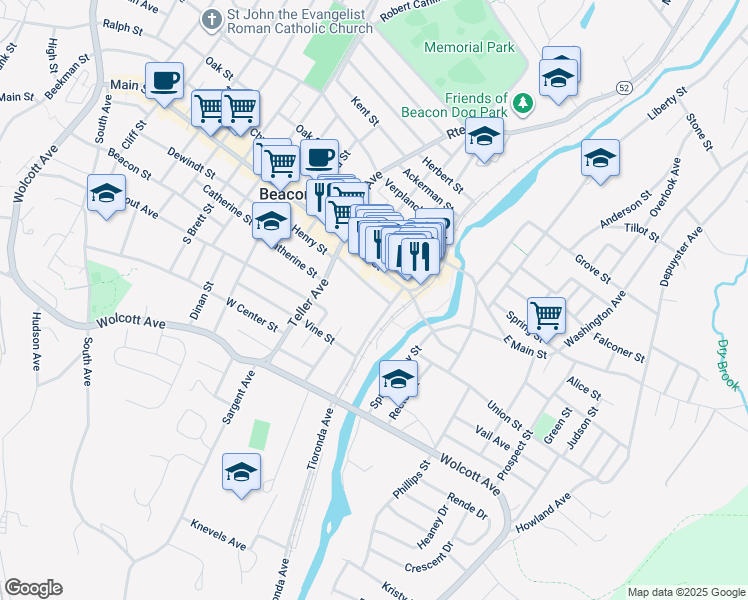 map of restaurants, bars, coffee shops, grocery stores, and more near 35 Van Nydeck Avenue in Beacon