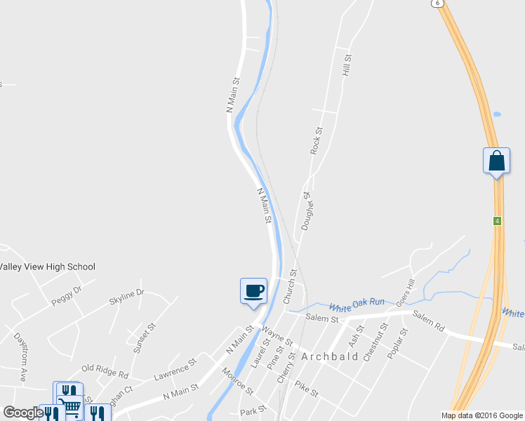 map of restaurants, bars, coffee shops, grocery stores, and more near 594 North Main Street in Archbald