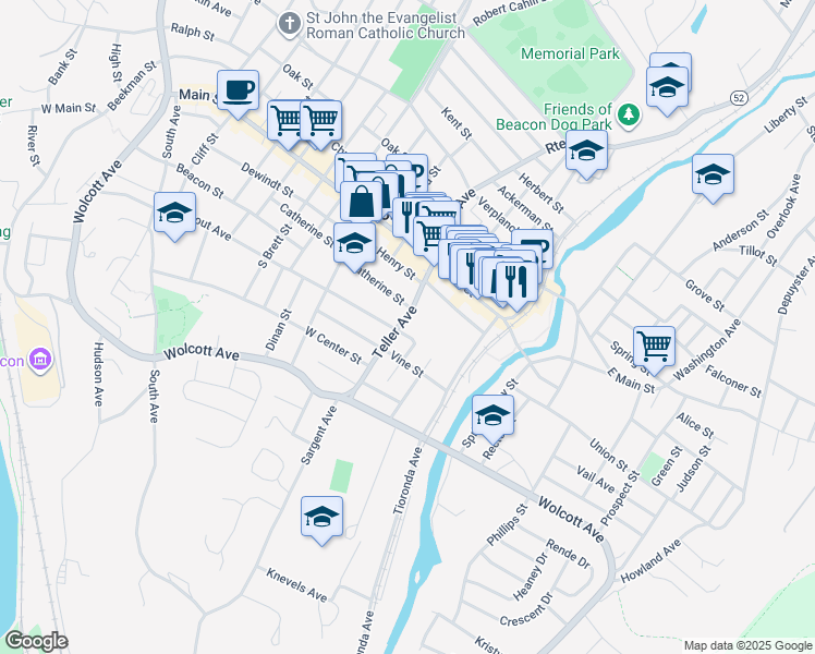 map of restaurants, bars, coffee shops, grocery stores, and more near 91 Teller Avenue in Beacon