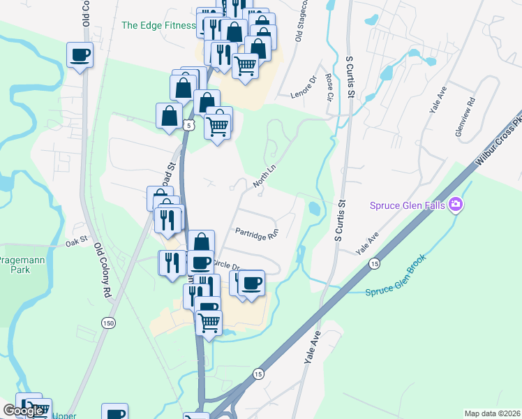 map of restaurants, bars, coffee shops, grocery stores, and more near 31 Partridge Run in Wallingford