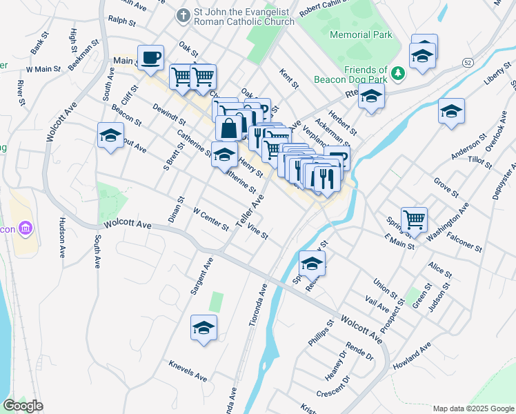 map of restaurants, bars, coffee shops, grocery stores, and more near 91 Teller Avenue in Beacon