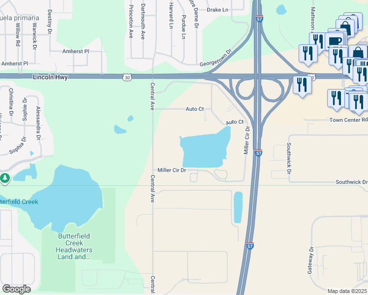 map of restaurants, bars, coffee shops, grocery stores, and more near 5529 Auto Court in Matteson