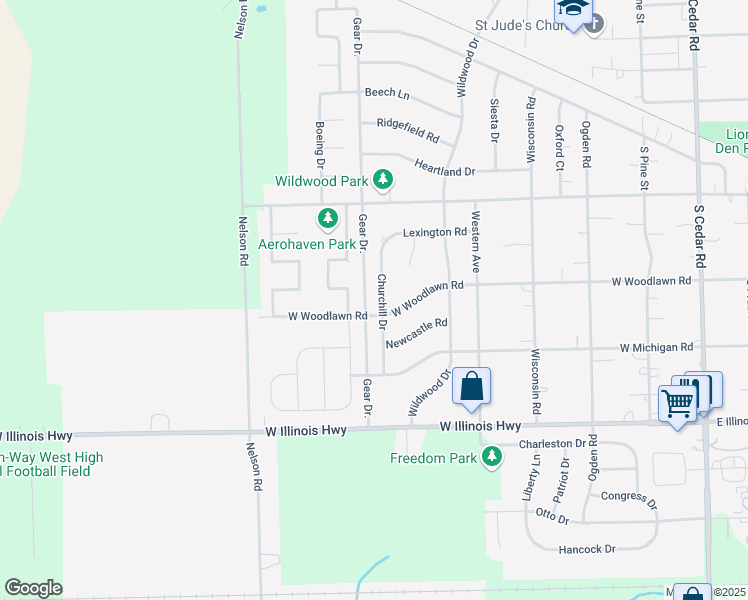 map of restaurants, bars, coffee shops, grocery stores, and more near 781 Churchill Drive in New Lenox