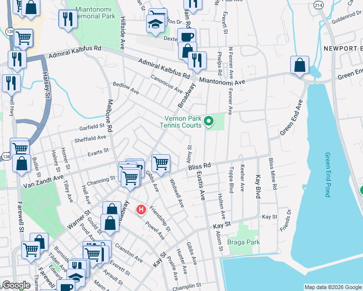 map of restaurants, bars, coffee shops, grocery stores, and more near 2 Union Street in Newport