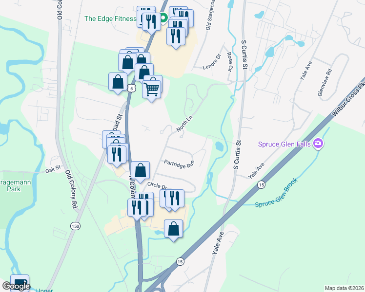 map of restaurants, bars, coffee shops, grocery stores, and more near 31 Partridge Run in Wallingford