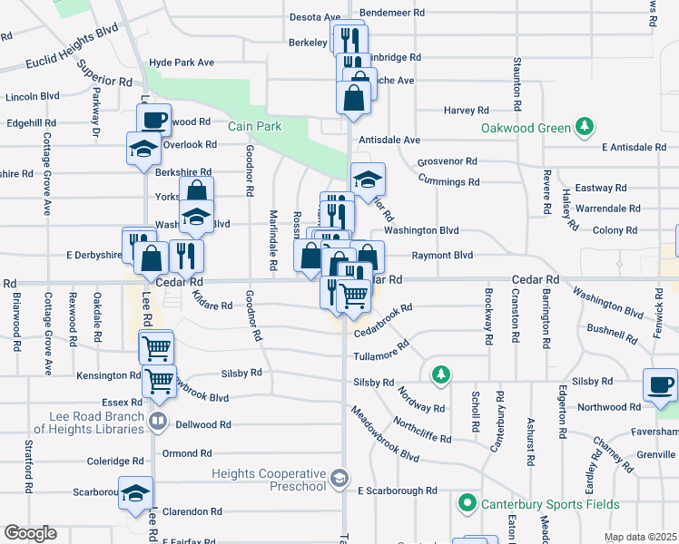 map of restaurants, bars, coffee shops, grocery stores, and more near in Cuyahoga County