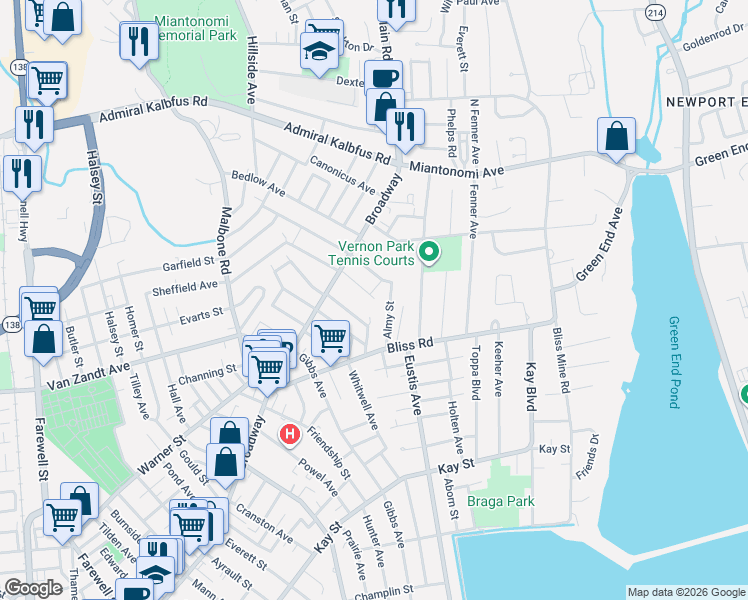 map of restaurants, bars, coffee shops, grocery stores, and more near 2 Union Street in Newport