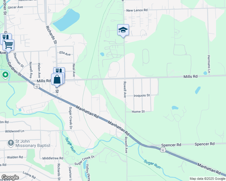 map of restaurants, bars, coffee shops, grocery stores, and more near 1205 Linne Avenue in Joliet