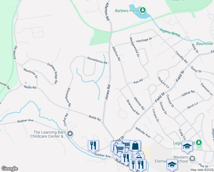 map of restaurants, bars, coffee shops, grocery stores, and more near 253 Jones Road in Naugatuck