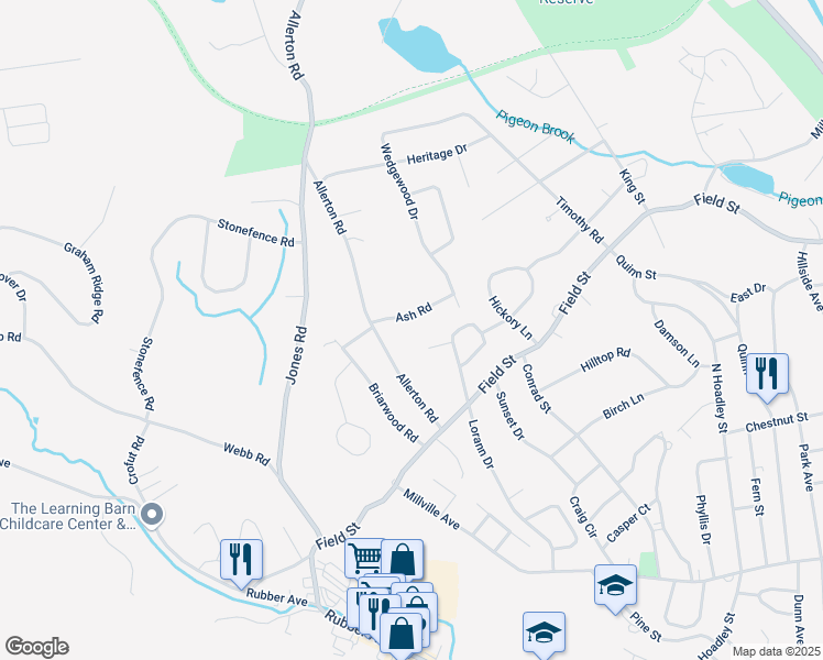 map of restaurants, bars, coffee shops, grocery stores, and more near 51 Ash Road in Naugatuck