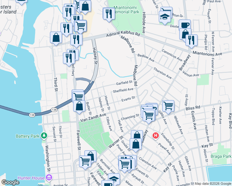 map of restaurants, bars, coffee shops, grocery stores, and more near 13 Sheffield Avenue in Newport