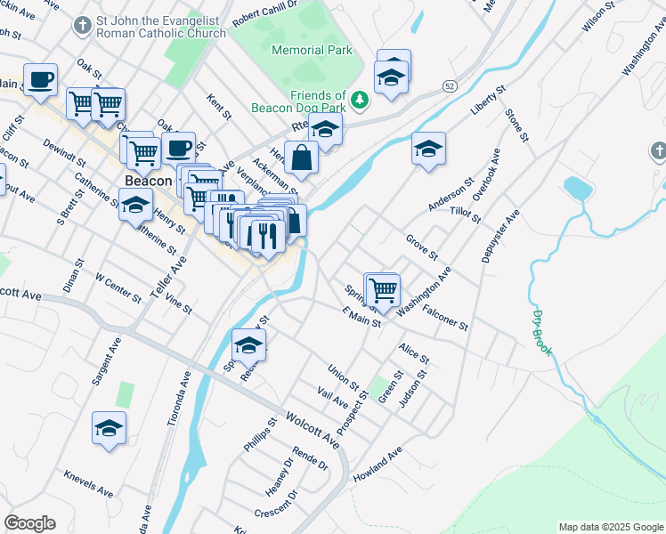map of restaurants, bars, coffee shops, grocery stores, and more near 28 Liberty Street in Beacon