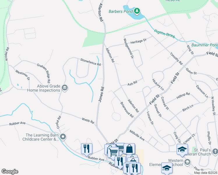map of restaurants, bars, coffee shops, grocery stores, and more near 253 Jones Road in Naugatuck