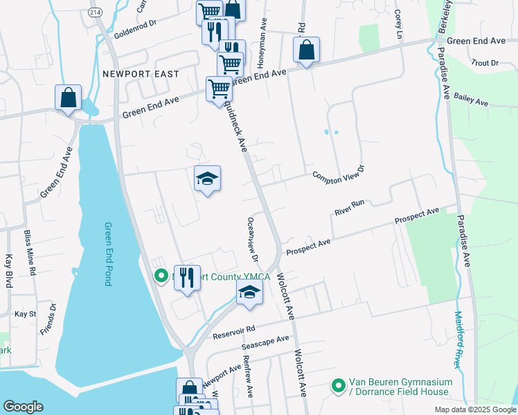 map of restaurants, bars, coffee shops, grocery stores, and more near 13 Oceanview Drive in Middletown