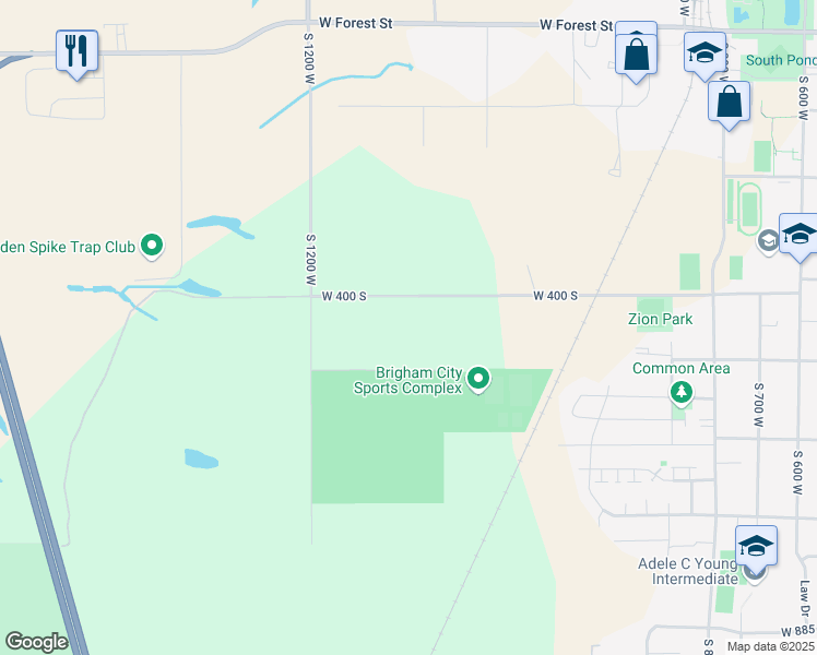 map of restaurants, bars, coffee shops, grocery stores, and more near 1117 West 450 South in Brigham City