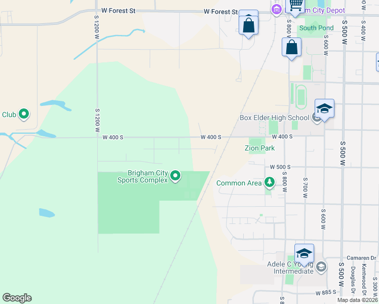 map of restaurants, bars, coffee shops, grocery stores, and more near West 400 South in Brigham City