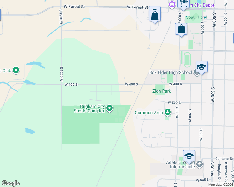 map of restaurants, bars, coffee shops, grocery stores, and more near West 400 South in Brigham City