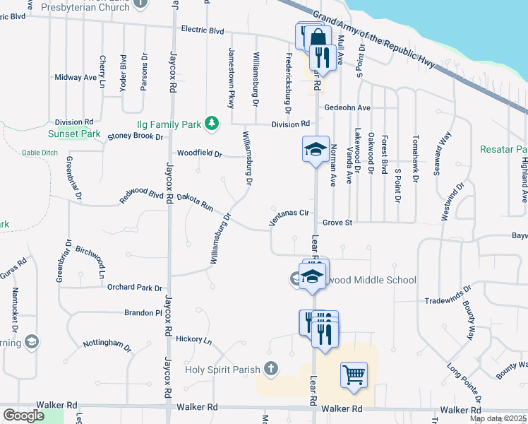 map of restaurants, bars, coffee shops, grocery stores, and more near 250 Pamilla Circle in Avon Lake