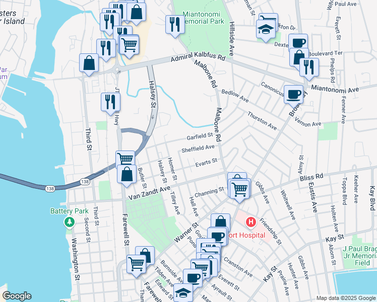 map of restaurants, bars, coffee shops, grocery stores, and more near 13 Sheffield Avenue in Newport