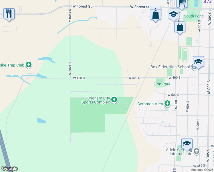 map of restaurants, bars, coffee shops, grocery stores, and more near 1087 West 450 South in Brigham City