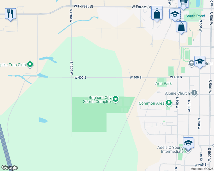 map of restaurants, bars, coffee shops, grocery stores, and more near 1093 West 450 South in Brigham City