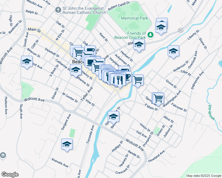 map of restaurants, bars, coffee shops, grocery stores, and more near 473 Main Street in Beacon