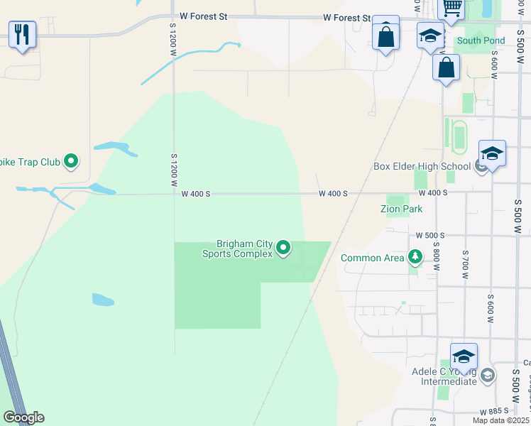 map of restaurants, bars, coffee shops, grocery stores, and more near 1087 West 450 South in Brigham City