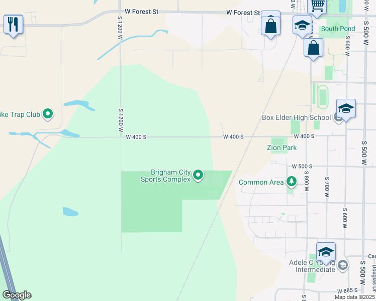 map of restaurants, bars, coffee shops, grocery stores, and more near 1081 West 450 South in Brigham City