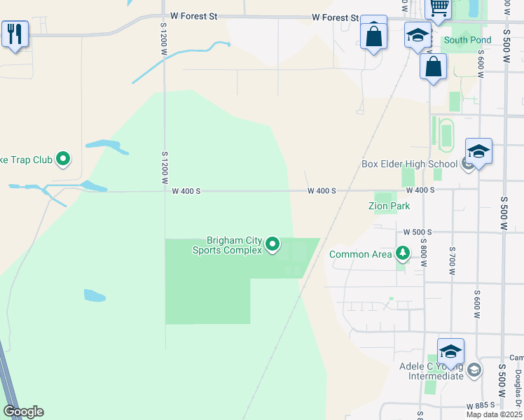 map of restaurants, bars, coffee shops, grocery stores, and more near 1075 West 450 South in Brigham City