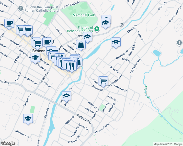 map of restaurants, bars, coffee shops, grocery stores, and more near 28 Liberty Street in Beacon