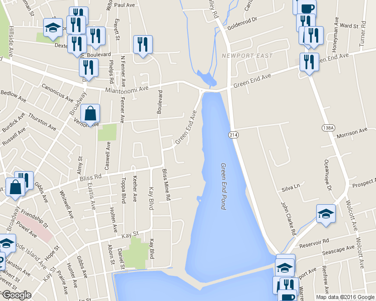 map of restaurants, bars, coffee shops, grocery stores, and more near 53 Green End Avenue in Middletown