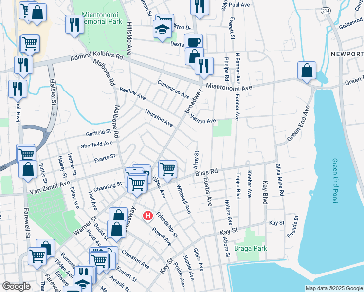 map of restaurants, bars, coffee shops, grocery stores, and more near 2 Union Street in Newport