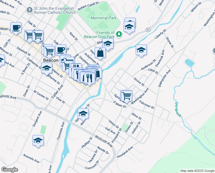 map of restaurants, bars, coffee shops, grocery stores, and more near 28 Liberty Street in Beacon