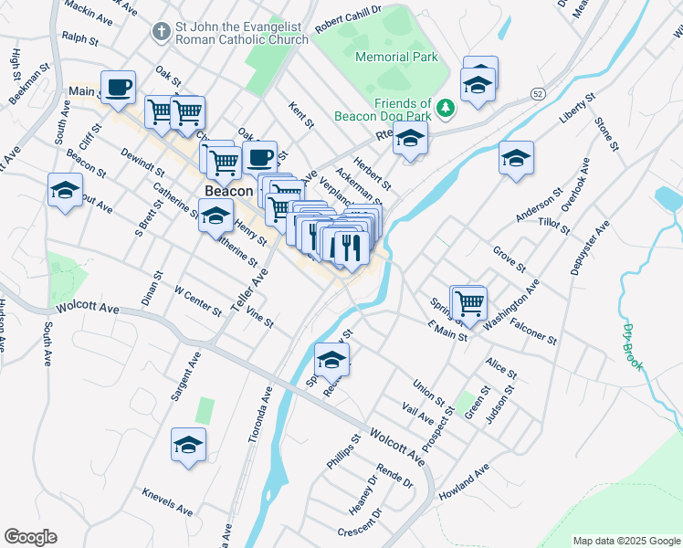 map of restaurants, bars, coffee shops, grocery stores, and more near 473 Main Street in Beacon