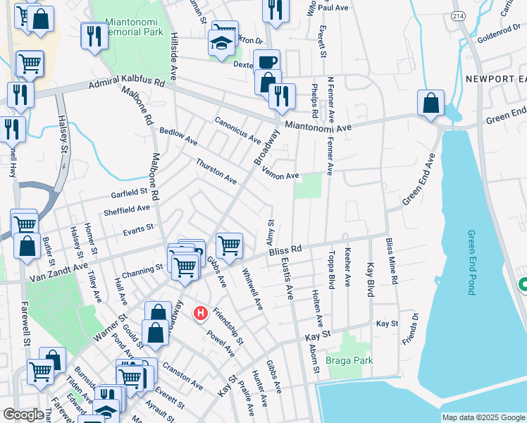 map of restaurants, bars, coffee shops, grocery stores, and more near 2 Union Street in Newport