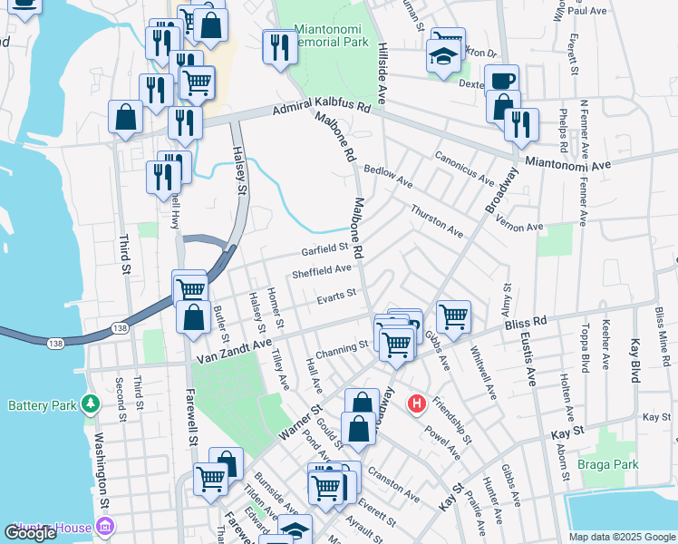 map of restaurants, bars, coffee shops, grocery stores, and more near 35 Sheffield Avenue in Newport